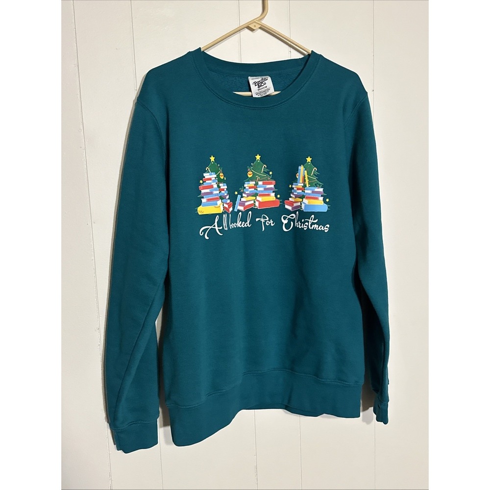 Pacific and Co Teal Crewneck All Booked for Christmas Sweatshirt Size Medium